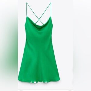 Zara Green Satin Slip Dress